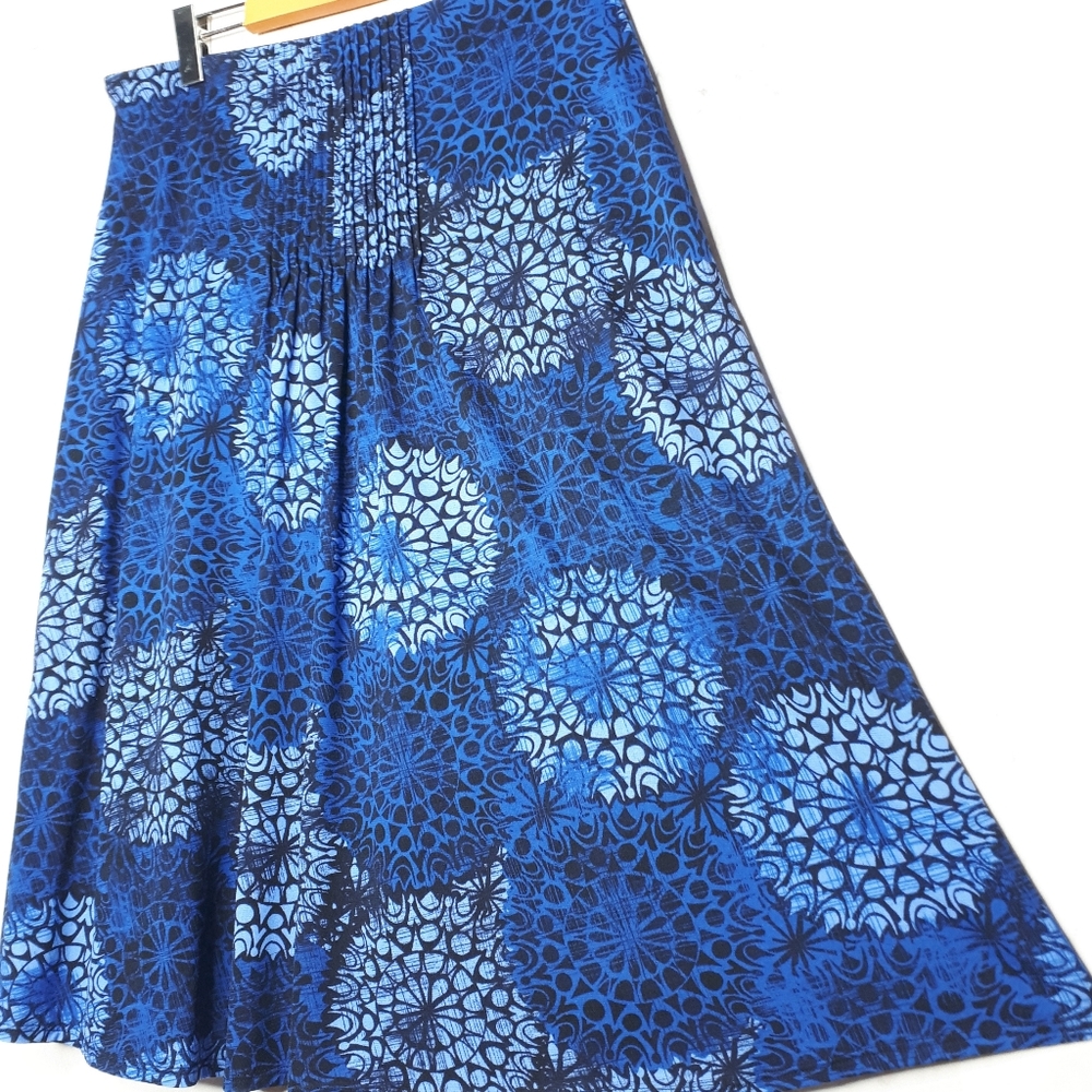 Kate Hill Floral Print Pleated Mandala Skirt Blue